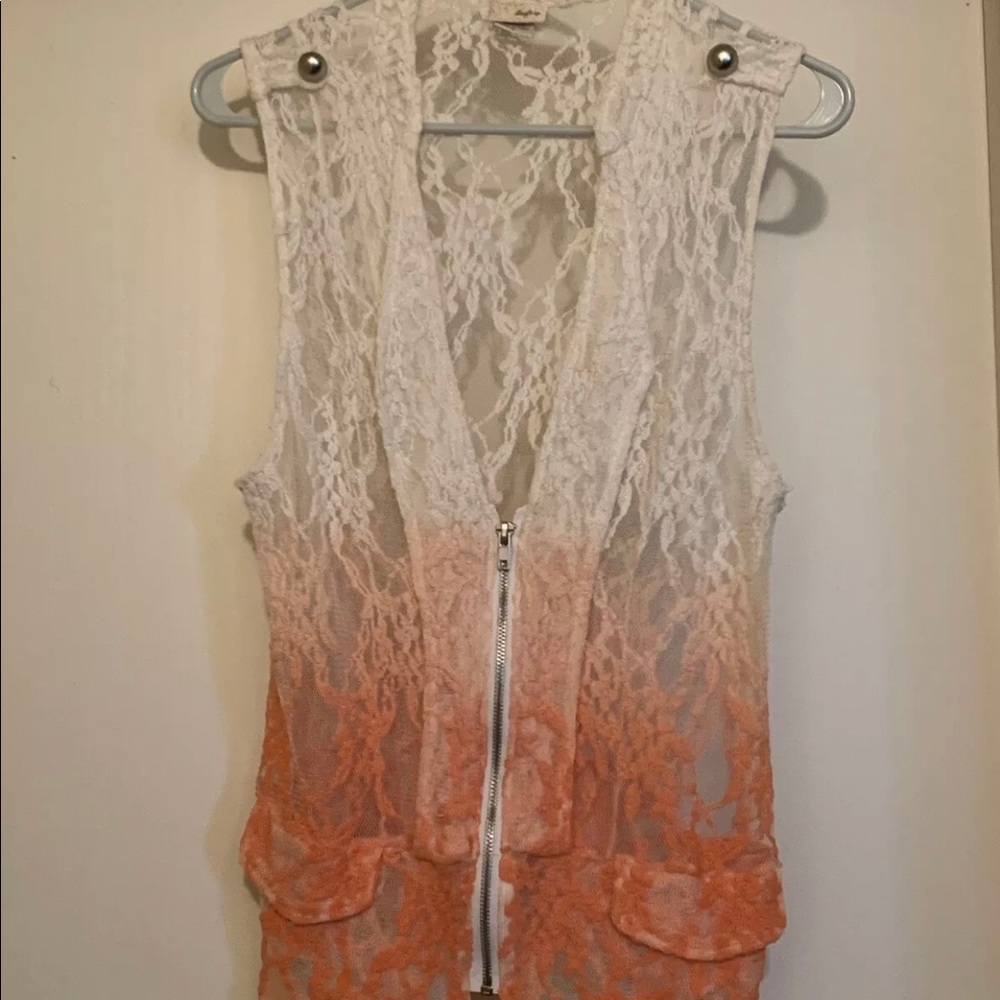 Women's Vest by Day Trip Green With Lace Trim